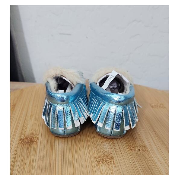 J. Crew Toddler Kids CrewCuts Metallic Slip On Moccasins Sky Blue Size 8 Lined - Picture 4 of 8